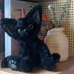 24CM Black Cute Plaime Cat Plush Toy Throw Pillow Khaki Curly KUKI Black Cat Doll Child Birthday Gift Big Eyes Festival Dress