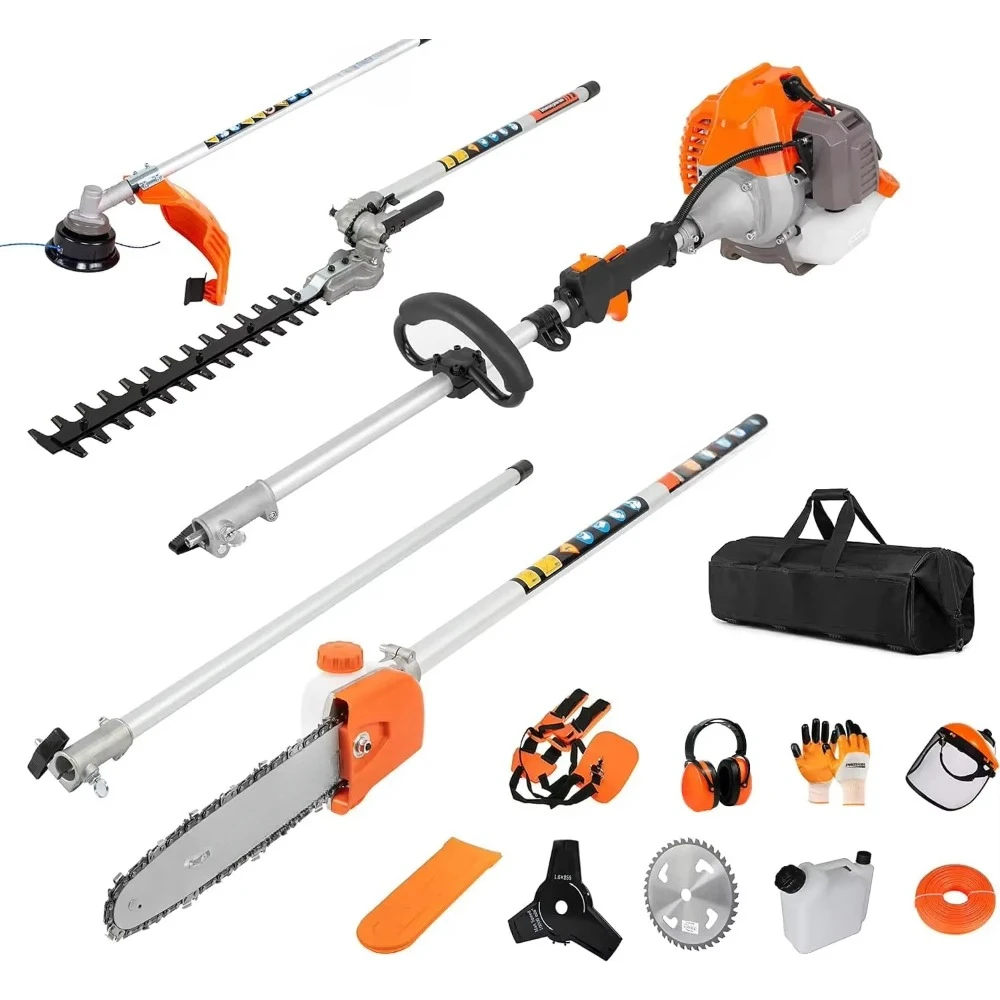 home.Powerful 42.7cc 5 in 1 Multi functional Trimming Tools,Gas Hedge Trimmer,Weed Eater,String Trimmer, Brush Cutter