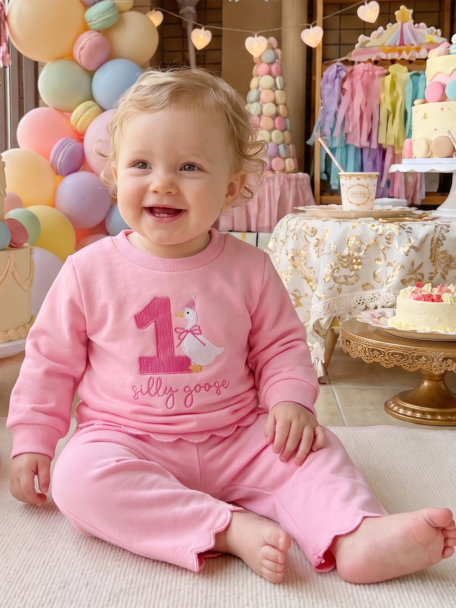 Girl First Birthday First Girl First Baby-Girl-First Tops Embroidery Long Sleeve Birthday Outfit Goose Embroidery Long Girl