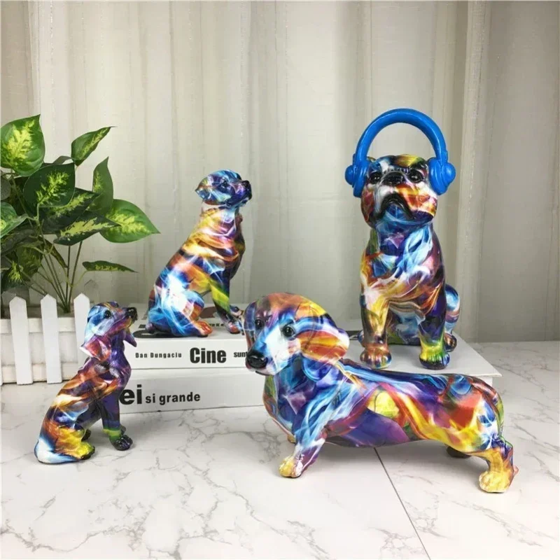 

Colorful Art Bulldog Statue Figurine Collectable Graffiti Art Dog Statues Sculptures for Home Living Room Office Kitchen Desktop