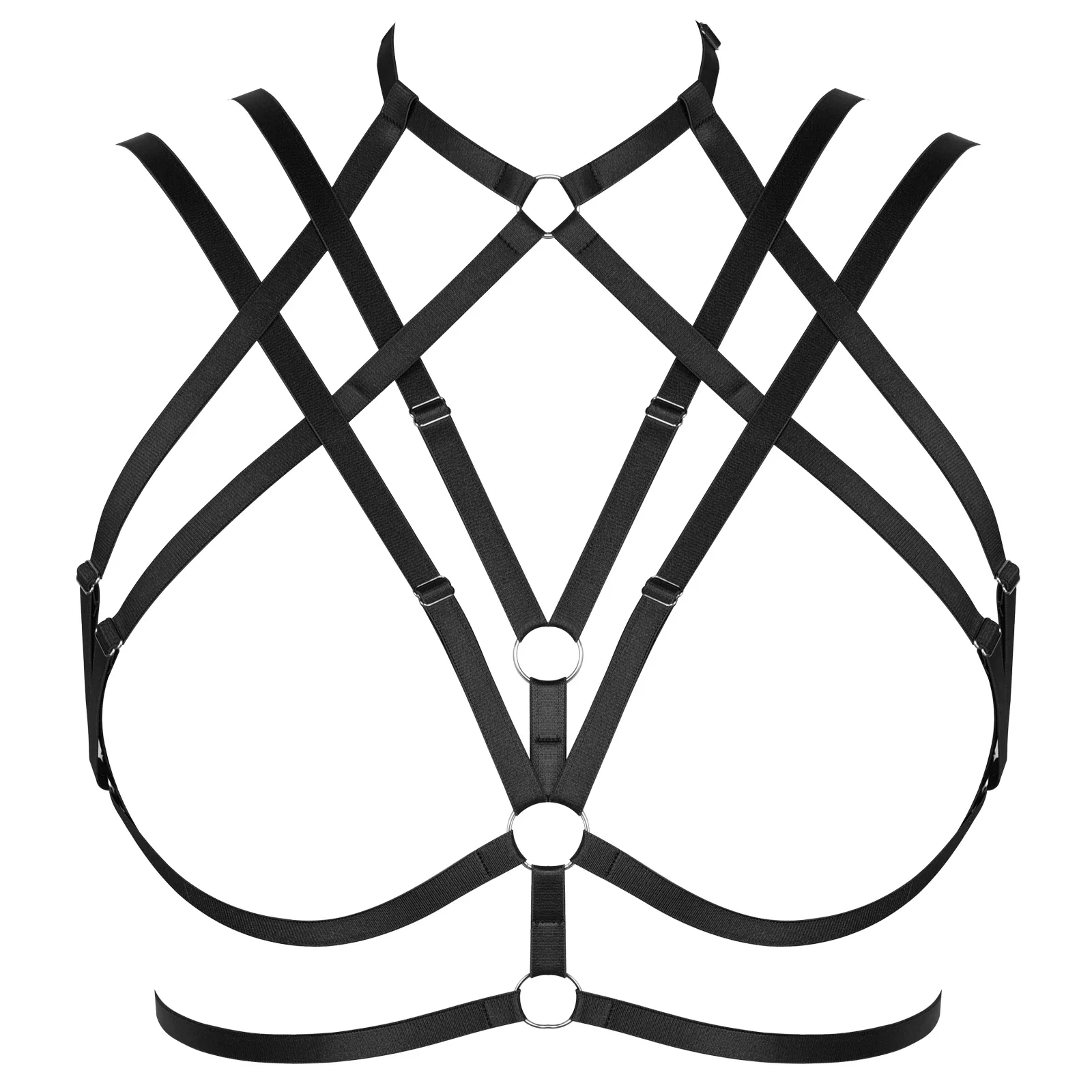

Women Plus Size Sexy Lingerie Punk Body Cage Bra Elastic Harness Pole Dance Open Chest Bra Bondage Hollow Body Chain