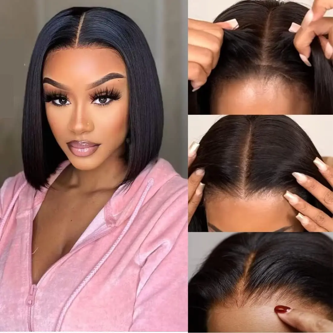 UNICE Bye Bye Slip 7x5 Lace Closure Bob Wig Human Hair Silk Straight Glueless Pre Plucked Pre Cut Bleached Knots Drawstring Put On and Go