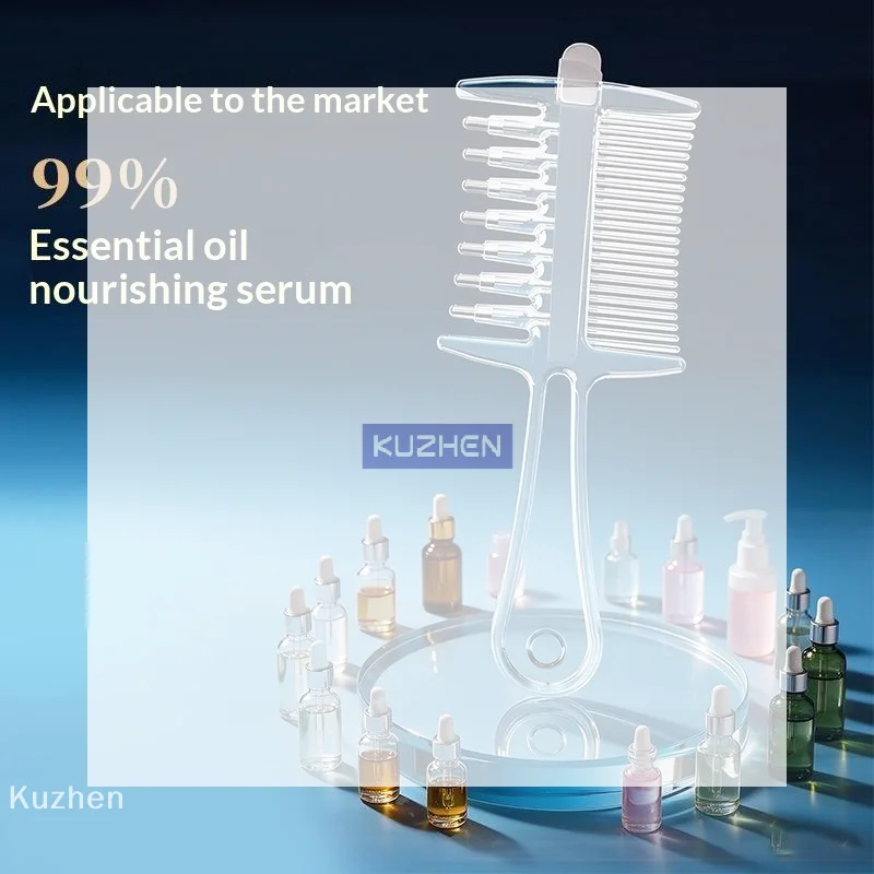 /Kuz/2-in-1 Function Essential Oil Applicator Comb Built-In Liquid Reservoir Transparen Scalp Massage Comb Rolling Metal Teeth