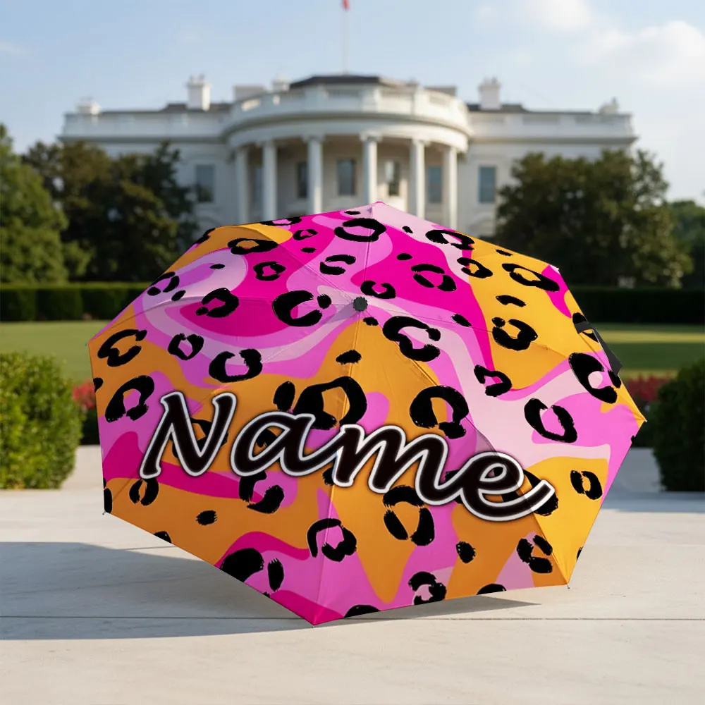 Custom Name umbrella, Vibrant Leopard Print Umbrella Fashion Folding Umbrella for Sunny and Rainy Days, Christmas Gift