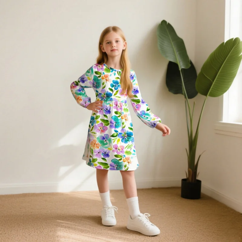 

Girls Floral Dress Spring and Autumn New Style