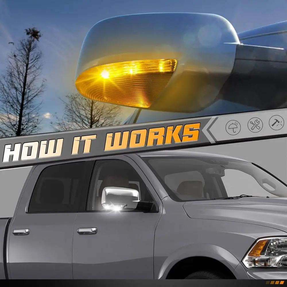 Dodge Ram 1500/2500 2010-2018 & Ram 1500 Classic 2019-2022 LED Side Mirror Turn Signal Replacement Puddle Lights