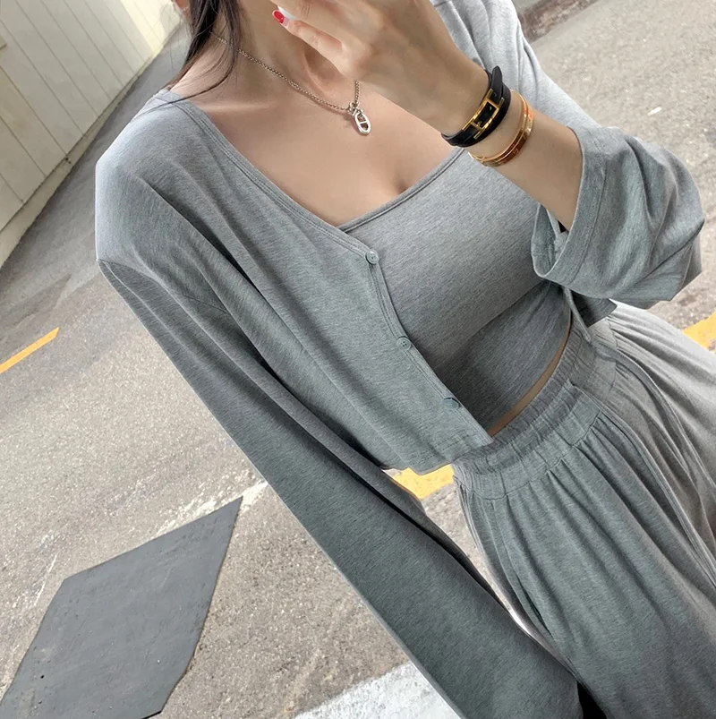 

Women's Slim Fit Wrap Waist Vest with Belt Cotton Long Pants Faionable Spring Autumn Set Buttoned Svel Top