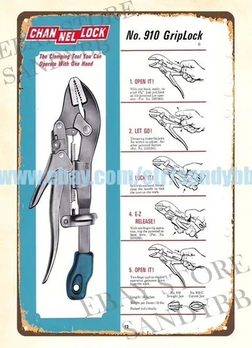 1967 Channellock griplock automotive masonry blacksmithing tools metal tin sign
