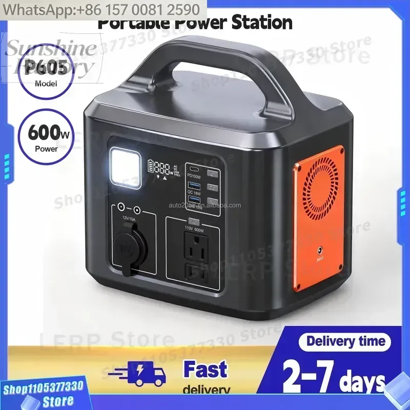 high quality Portable Station 600W LiFePO4 Solar Panel Cigar Lighter LED Flashlight Fast Charging Pure Sine Wave AC/DC/USB