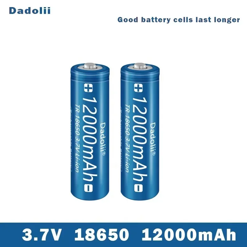 Rechargeable lithium-ion battery for flashlight, 18650V rechargeable battery, 3.718650mAh capacity, 12000