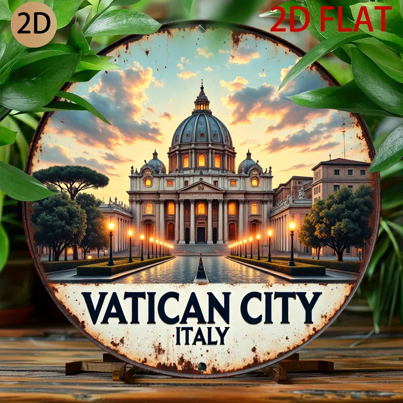 2D Flat Vatican City Retro Round Aluminum Wall Sign Travel Collection Living Room Decor