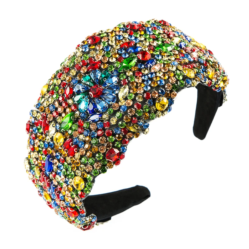 New Oversized and Exaggerated Starry Colorful Rhinestones With Wide Brimmed Hair Bands and Mesh Red Fabric Personalized Headwear