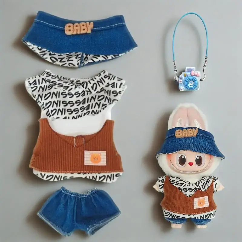

15/17cm Clothes For Labubu Outfit Accessories Korea Kpop Exo Labubu Idol V1 V2 overalls set Clothing Gift waist bag