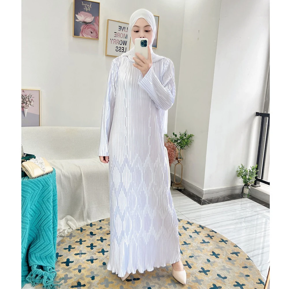 All-Match Stretch Muslim For Women Hijab Dress Pleated Middle East Dubai Abaya Turkey Kaftan Islamic Clothing Femme Arab Vestido