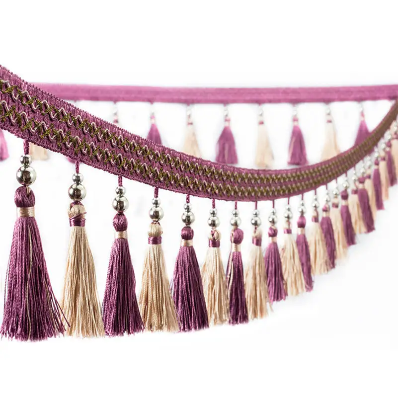 1M Curtain Tassel Beaded Fringe Sewing Trim Braid Boho Upholstery DIY Lace Trim Fringe Curtain Accessories