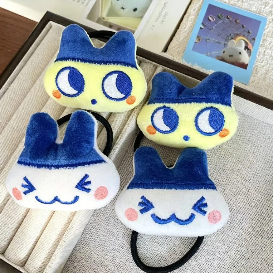 2pcs/set Tamagotchi Plush Hair Tie Cute Mametchi Mimicchi Elastic Hair Rope Stuffed Doll Ponytail Holder Cosplay Hair Accessorie