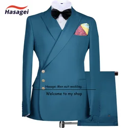 Fashion Men's Suit Slim fit Jackets Pants 2-piece Set Elegant Wedding Tuxedo Blazer for Party Homme Clothes