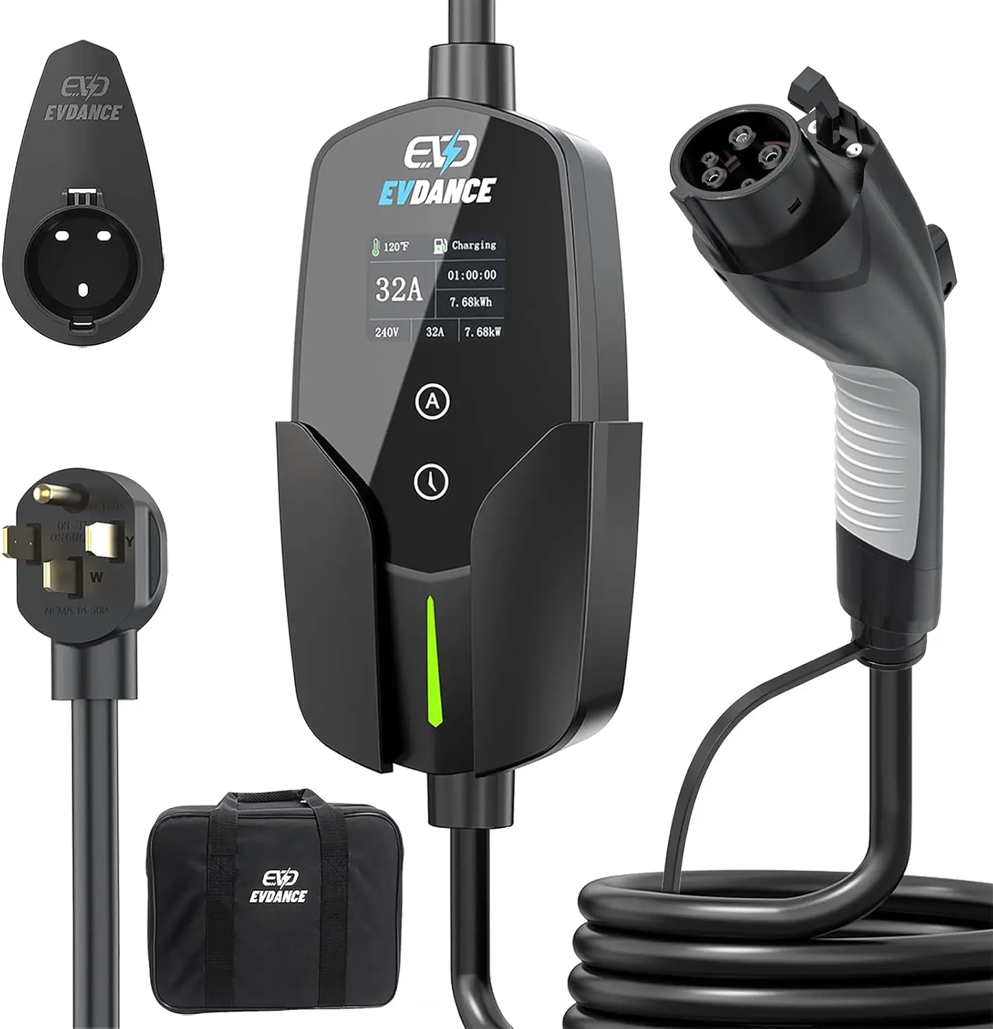 

Level 2 EV Charger, 32Amp 240V with NEMA 14-50P Plug, Fast Portable Home Electric Car Charger, Adjustable Current for J1772 EVs