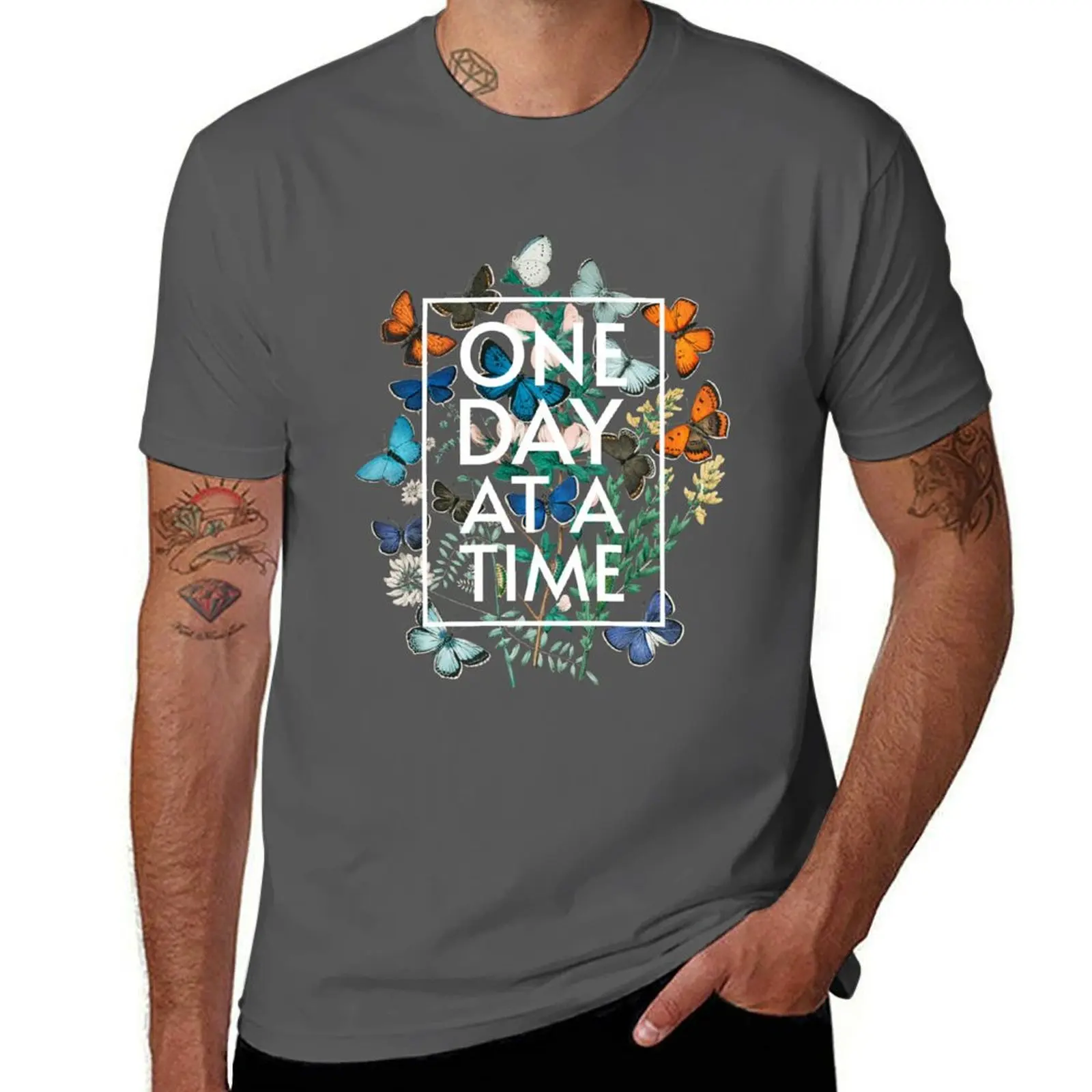 

One Day At A Time Floral Butterflies T-Shirt t shirts for man graphic funny man t shirt cotton t shirts cotton 100% T-Shirt