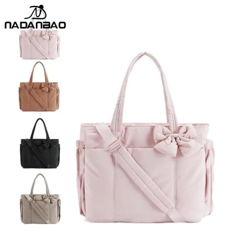 Nadanbao Outdoor Crossbody Women's Fitness Bag Large Capacity Cute Bow Sports Bag Lady Soft Shoulder Bag Pink Casual Travel Bag