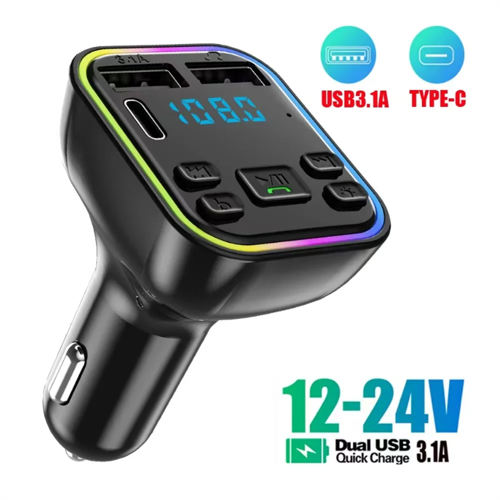 Bluetooth 5.0 FM Transmitter Handsfree Car Radio Modulator MP3 Player With Dual USB Type-c Super Quick Charge Adapter for Car