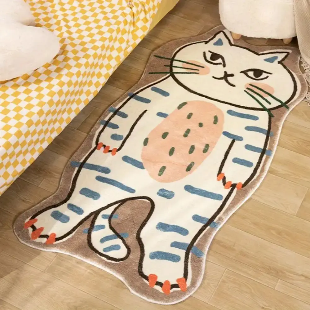 VIKAMA Katzenteppich für Schlafzimmer, Nachttisch, waschbar, niedlich, lustig, für Kinder, Haustiere, modern, bedruckt, weiß, unregelmäßige Form, Eingangsbereich, Heimdekoration