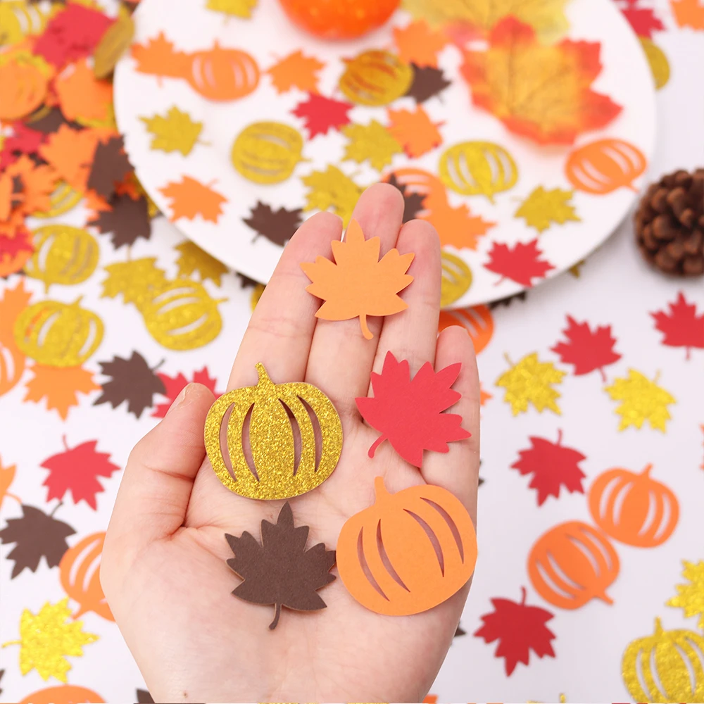 100 Stück Herbst-Kürbis-Ahornblatt-Tischkonfetti, Thanksgiving-Halloween-Babyparty, Tischdekoration für Hochzeiten – Detail 3