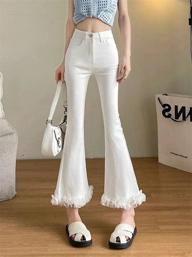 Women White Jeans 2027 New High Waist Flare Pants Spring Autumn Ladies Denim Jeans Pants Women Cowboy Trousers S-3XL