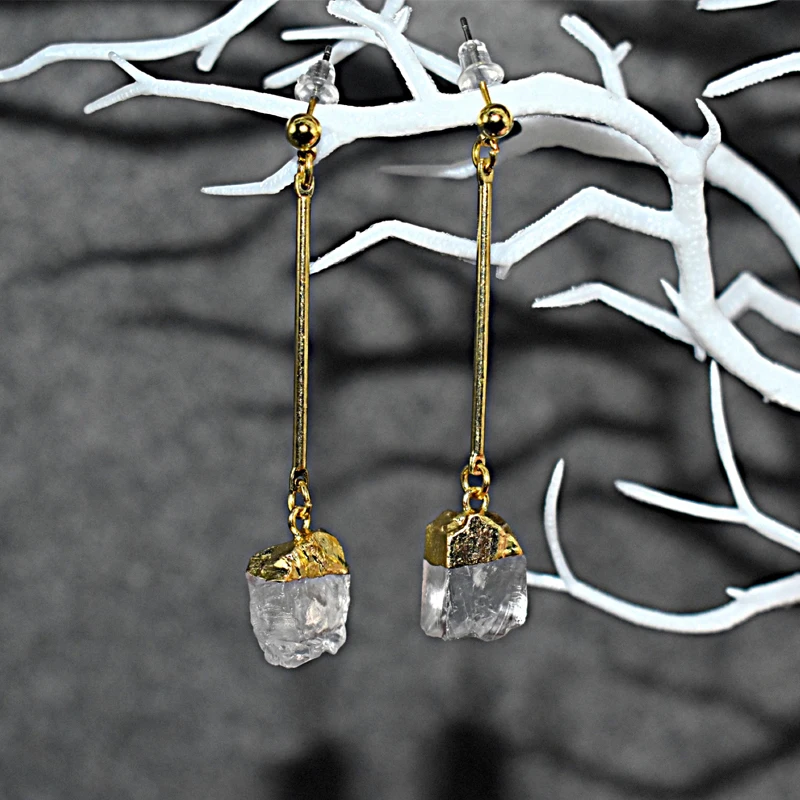 Crystal Earrings Irregular Natural Stone Hook Drop Earrings Women\'s Long Tassel Hook Earrings Banquet Wedding Engagement Jewelry