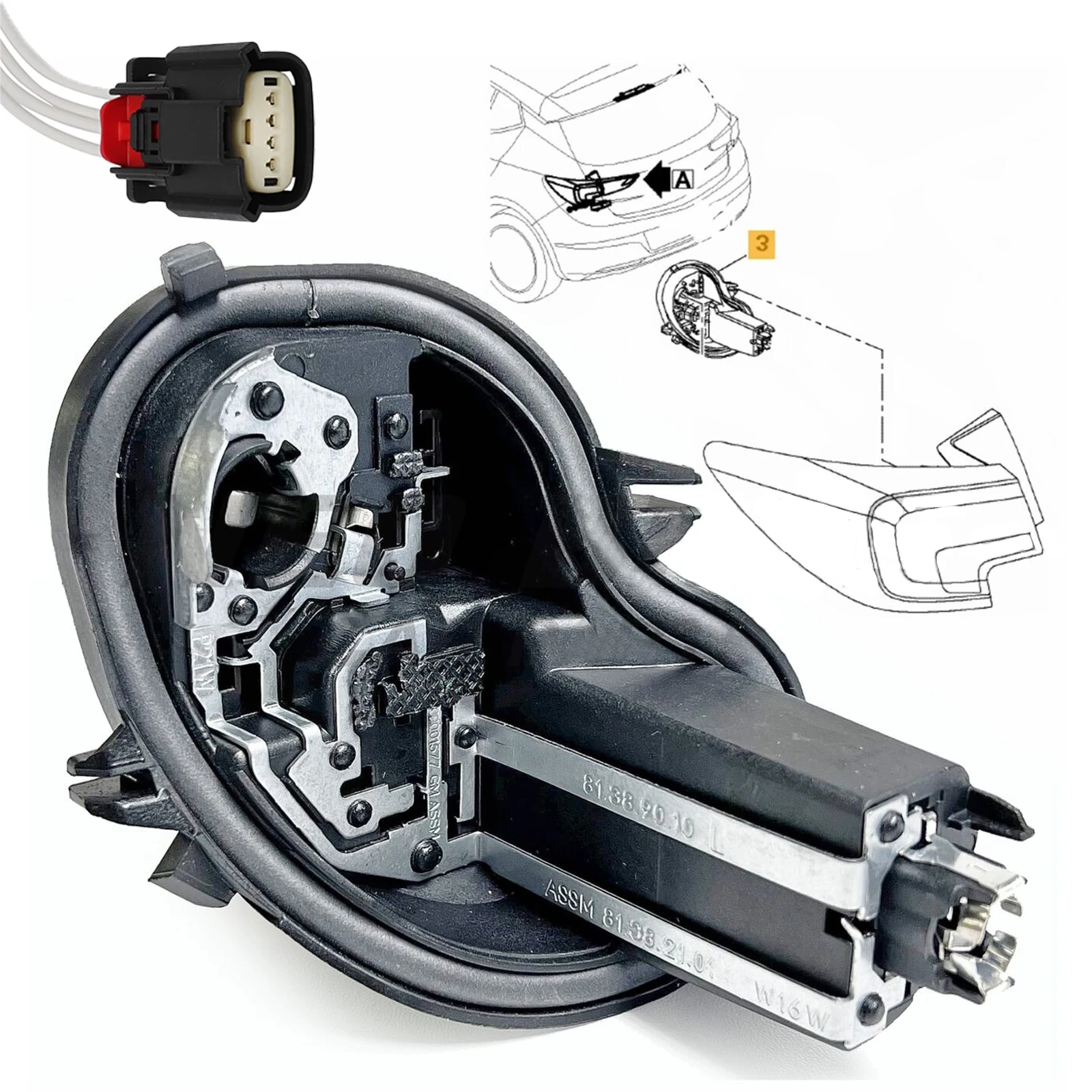 

Запчасти для автомобильных фонарей для Vauxhall Astra K 2016 +, задний левый и правый светильник, держатель лампы с вилкой 39001577 39001578