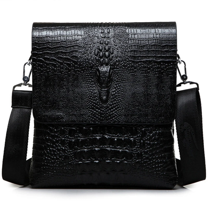 Men's Alligator Leather Crossbody Bag, Casual Business Zipper Shoulder Bag