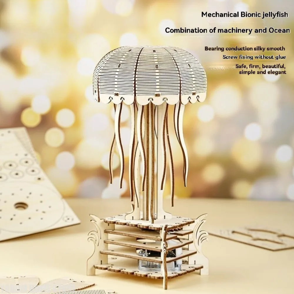 Handmade Wooden Jellyfish Automaton  Kinetic Sculpture Handcrafted Wooden Jellyfish Automaton Creative Moving Ornamen