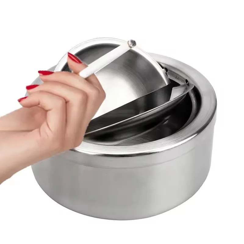 1Pcs Ash Storage Case Cigarette Ashtray Round Windproof With Lid Stainless Steel