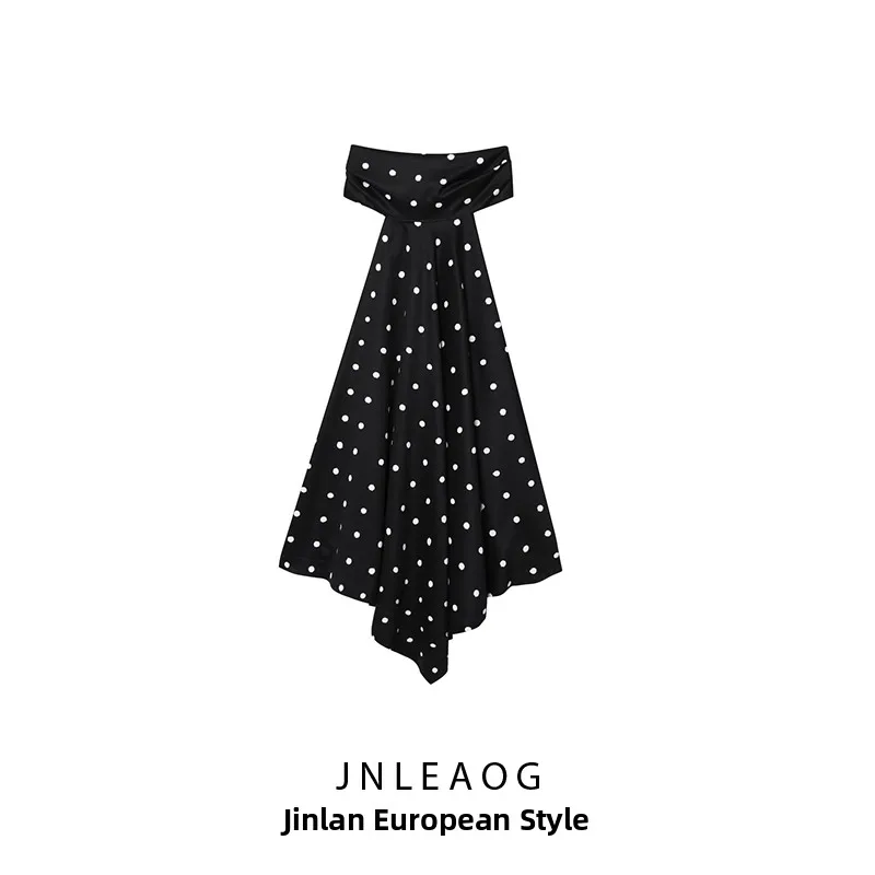 JNLEAOG Autumn New Women's Faion Design Series Polka Dot Ne Hanging Top Polyester Fiber Slim Fit Outerwear Single Piece