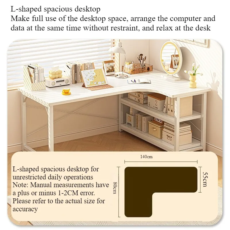 Computer desk Household student bedroom Corner learning Writing desk Cream wind L-shaped corner bookshelf Integrated desk