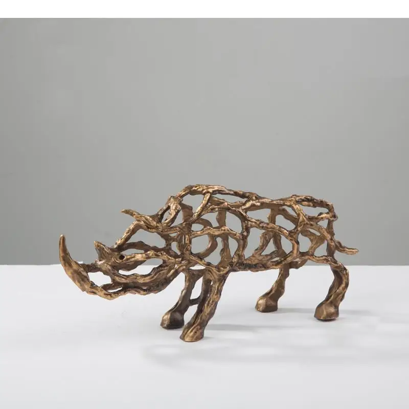 Metal Animal Decorative Ornaments Aluminum Alloy Rhinoceros Model Sculpture Crafts Statue Home Decorations Furnishings Figurines