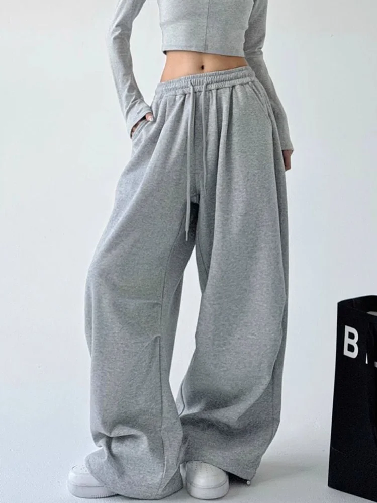 Women Hip Hop Gray Sweatpants American High Waist Vintage Streeetwear Y2K Trousers Harajuku Casual Spring Bf Loose Wide Leg Pant
