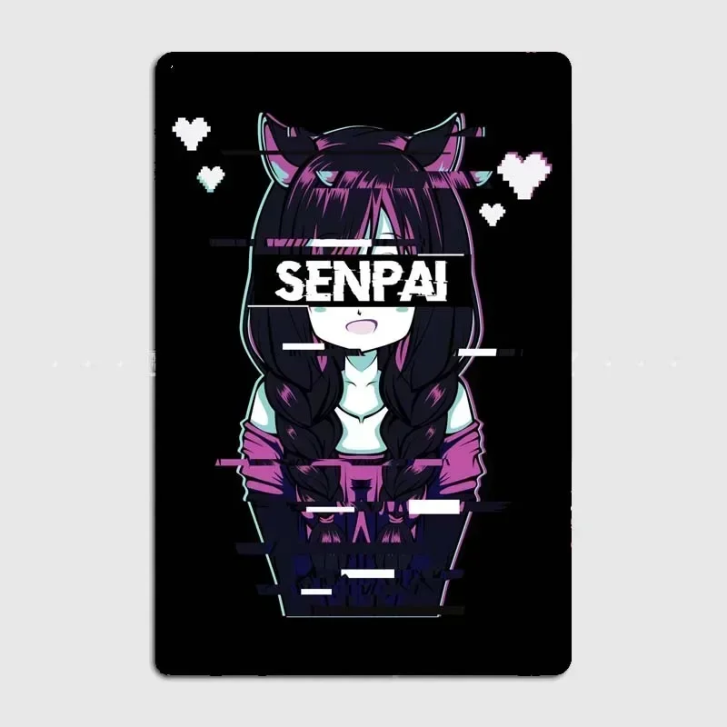 Japanese Anime Cat Senpai Best Gift Displates Wall Art Metal Tin Sign Room Decor Vintage Poster  Elf Bar Decoration Home Garden