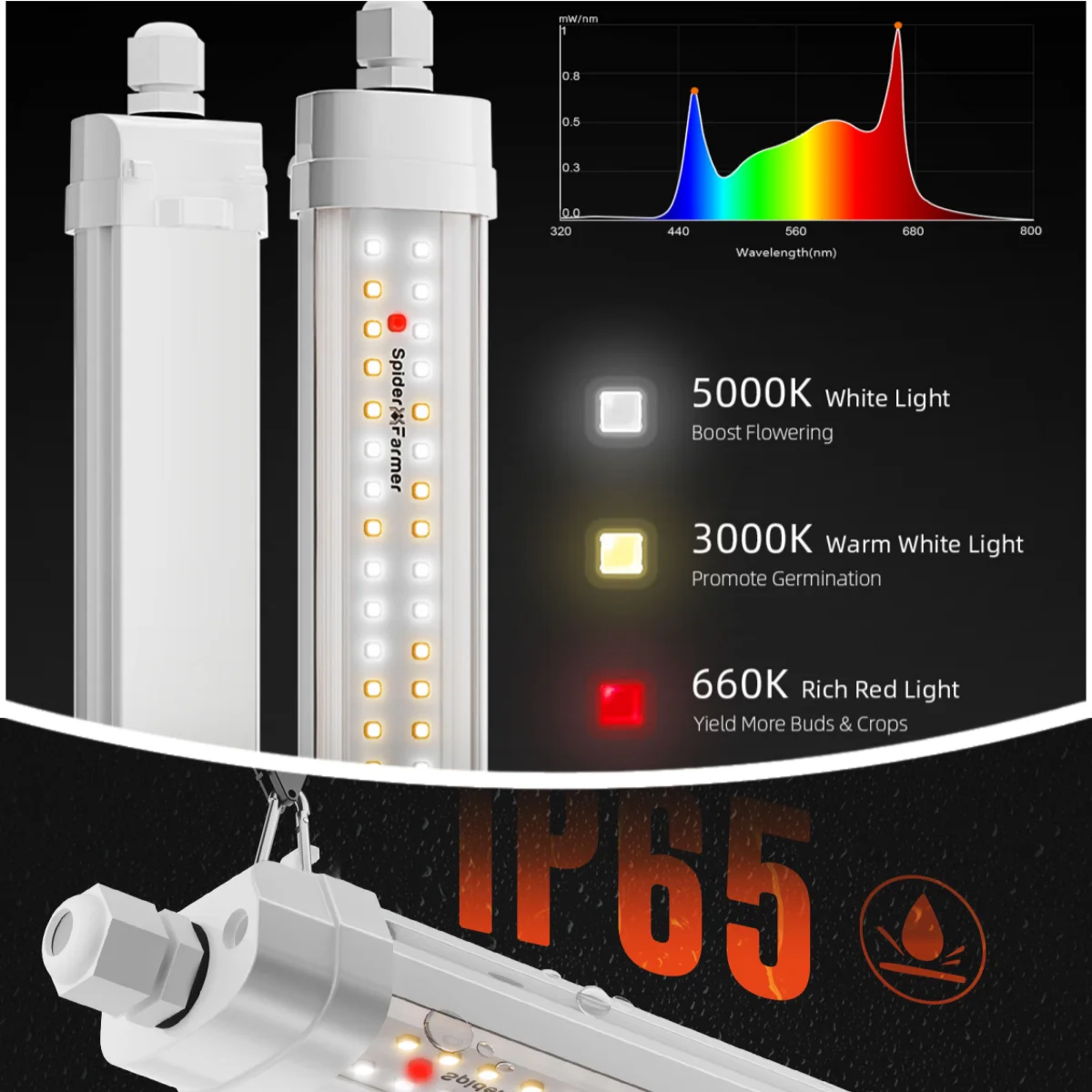 Spider Farmer Glow80 40W Full Spectrum LED Grow Light Bar, Waterproof for Hydroponics, Promotes Indoor Plant Growth