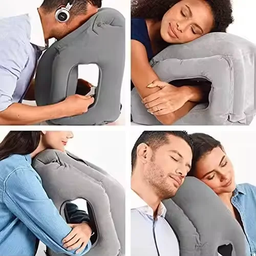 Inflatable Travel Pillow Portable Headrest Sleeping Bag Cushion Chin Neck Support for Outdoor Airplane Train Office and Home Use