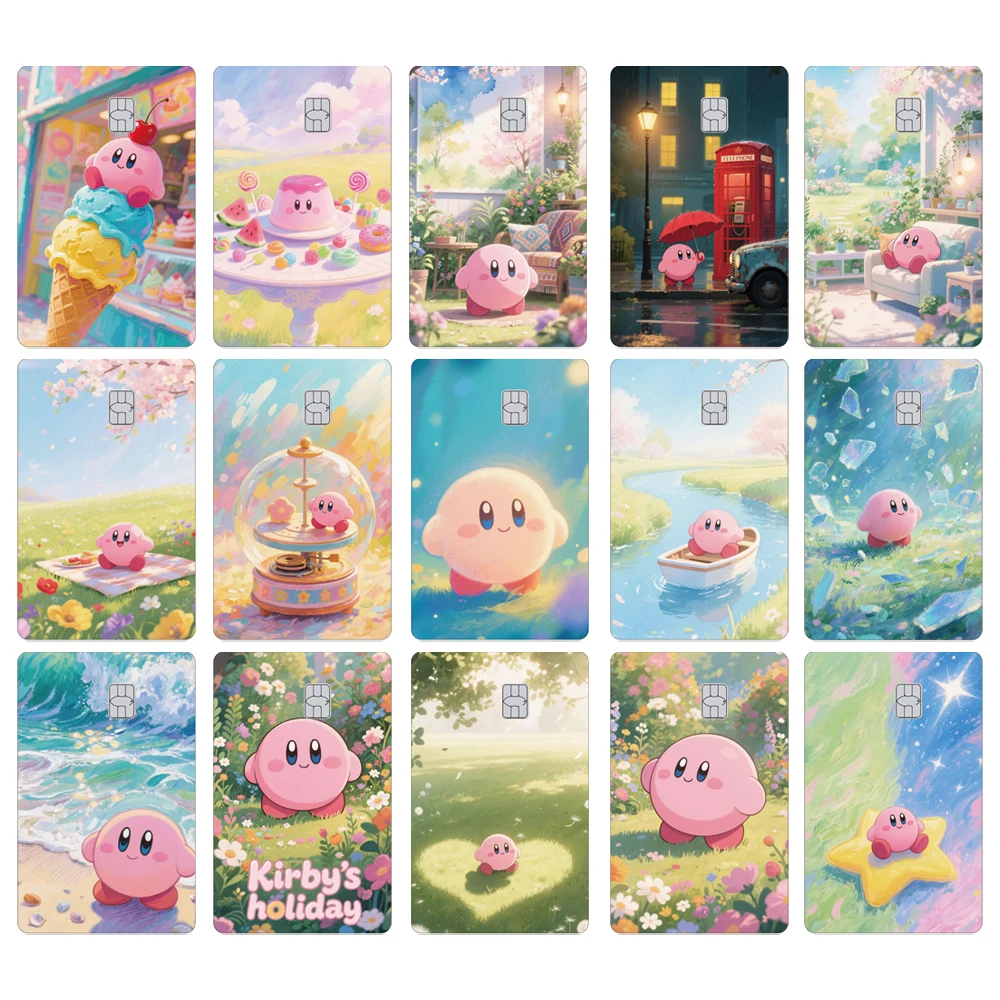 ملصقات جلدية لبطاقة الائتمان كارتون كيربي ملصق Kawaii غير لامع مناسب لـ VISA JCB وبطاقة رئيسية أو بطاقة IC المغناطيسية الأخرى