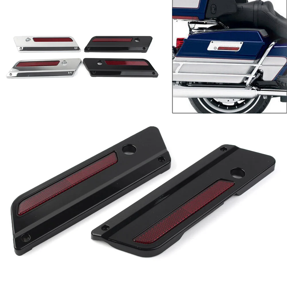 

1Pair Motorcycle Saddlebag Latch Plate Cover With Red Reflectors For Harley Touring 1993-2013 Chrome/Black