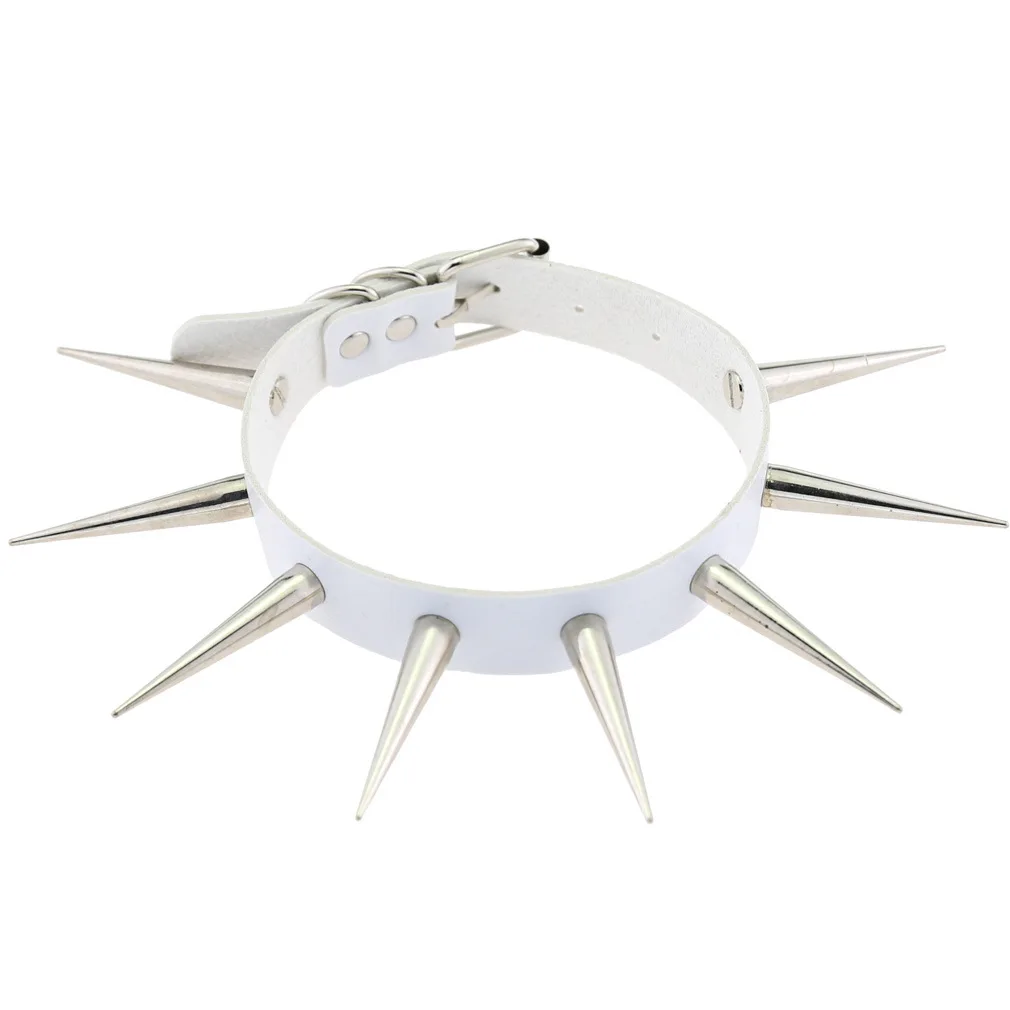 Gothic Punk Trend Neutral Super cool Rivets Multicolored Stainless steel Leather Necklace Exaggeration Personality