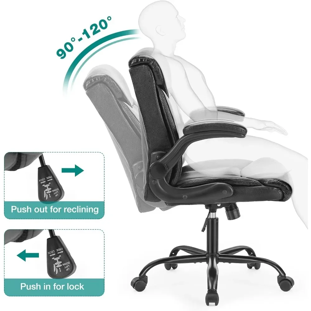 Leather Executive Office Chair,Comfortable Lumbar SupportClassic PU Padded Mid-Back Dark Black Desk Chairs