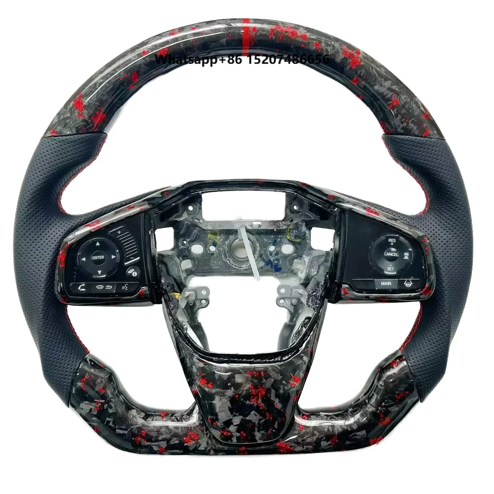 Suitable Sports Carbon Fiber Steering Wheel Custom Leather Red Stitching