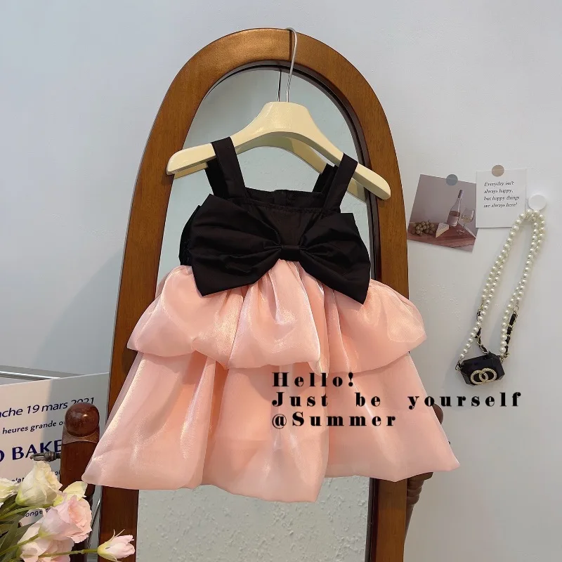 Girls Dress Summer Suspenders Princess Dress Kids Clothes Girls Bow Dresses Birthday Party Flower Girl Dresses 2 3 4 5 6 7Yrs