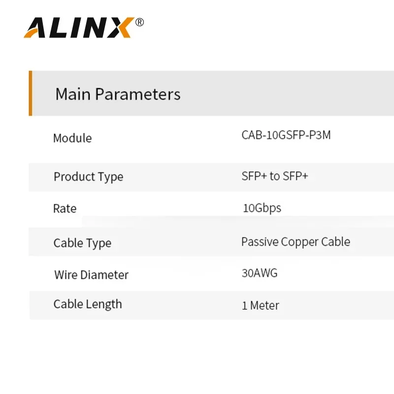 ALINX SFP Cable:10 Gigabit SFP+DAC High-Speed Copper Cable 1 Meter