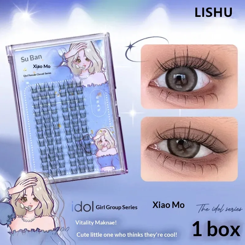 Lishu False Eyelashes Manga Reusable Natural Thick Long Fluffy Lashes Enlarge Eyes Daily Makeup Applicator