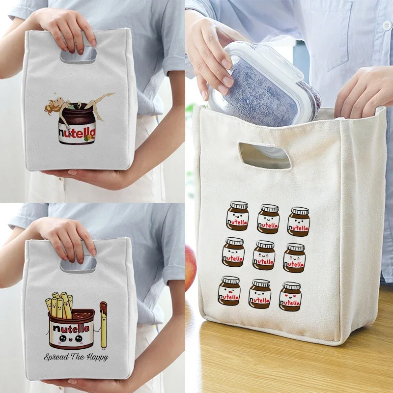 Lunch Bags Nutella Girl Print Fresh Cooler Pouch for Office Students Convenient Lunch Box Tote Couples White Food Container Bag