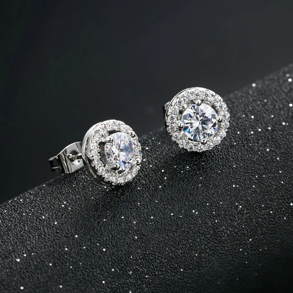 Classic Colorful Zirconia Bling Stud Earrings for Women Design Sliver Color Hearts Arrows 0.75 Carat Crystal Jewelry Gifts E836